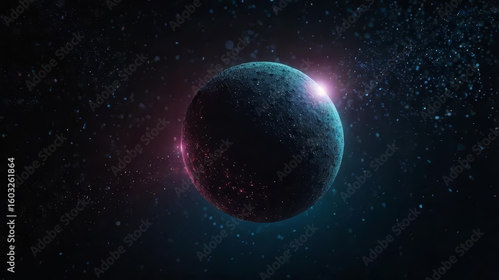 Fototapeta premium Mysterious Dark Planet with Neon Glow in Deep Space – Futuristic Cosmic Art