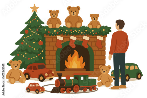 A classic Christmas setting typically features a decorated interior space, complete with festive room decorations and a Christmas tree