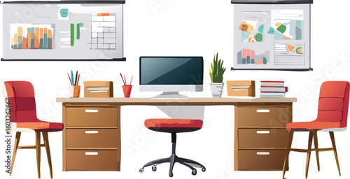 Modern Home Office Setup with Dual Monitors and Project Boards