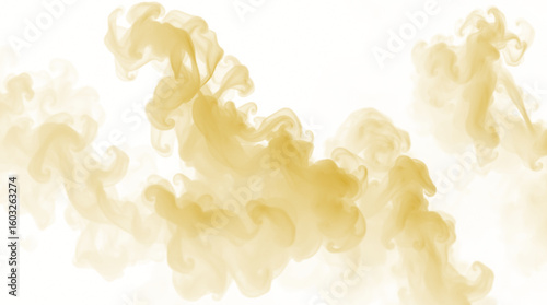 Abstract swirl of golden yellow dust or smoke, a billowing cloud of fine particles. Transparent Background Png image Isolated on white background.