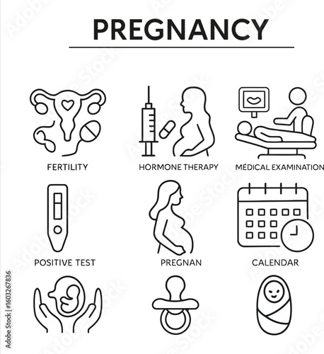 Pregnancy Line Icons Set