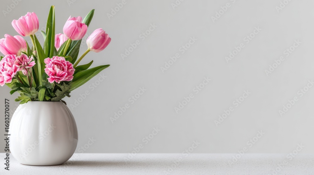 Pink flowers in a white vase. Pink flowers in a white vase.