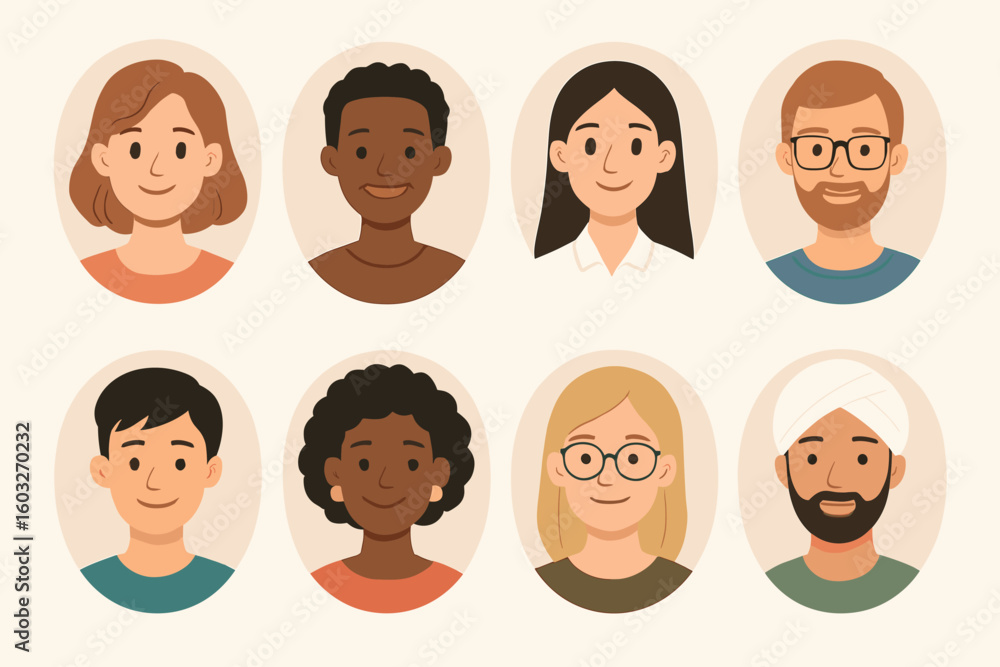People avatar collection. Diverse character faces in oval frames. Multicultural men and women portraits. Vector illustration icon set for social media profile pictures. People avatar collection. Diverse character faces in oval frames. Multicultural men and women portraits. Vector illustration icon set for social media profile pictures.