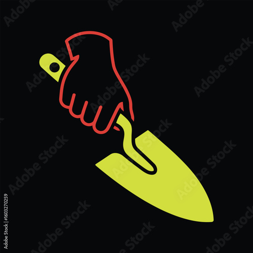 Hand in Glove Holding Garden Trowel Glyph Icon – Agriculture Farming Symbol Vector 

