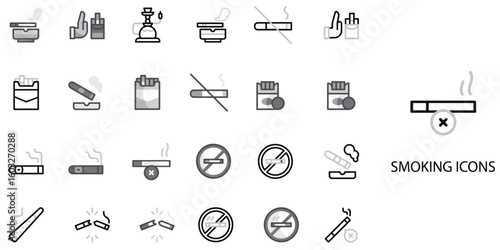 Cigarettes simple concept 24 Grew color icons set .Vector illustration.