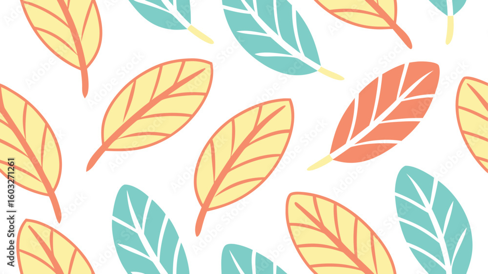 Fototapeta premium Seamless Pattern of Stylized Leaves in Pastel Colors on a White Background Design Element Perfect for Textiles and Wallpaper