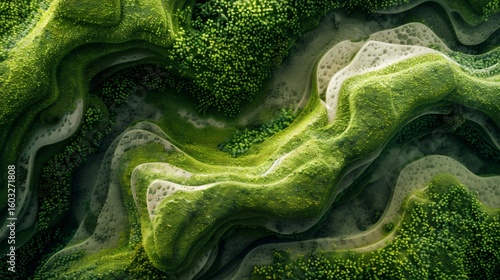 Fototapeta Naklejka Na Ścianę i Meble -  Green Wavy Landscape Creating an Organic and Natural Pattern