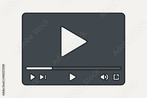 Video media player interface. Simple vector illustration of a digital movie or film window frame with play buttons. Online streaming, web multimedia playback concept.