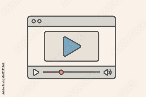 Video player interface vector illustration. Simple cartoon design of online movie software with play button, timeline, and volume control. Media streaming app concept.