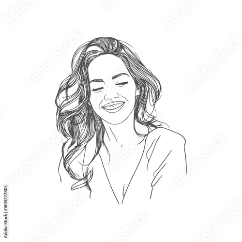 Carefree Laughter Captured in a Textured Monochrome Line Drawing