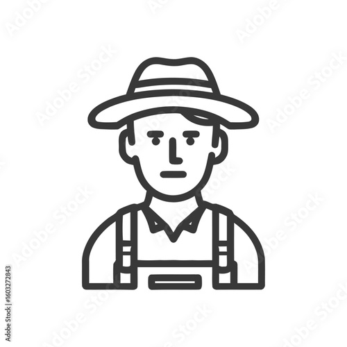 Stoic Farmer Bust Portrait in Minimalist Line Art Style