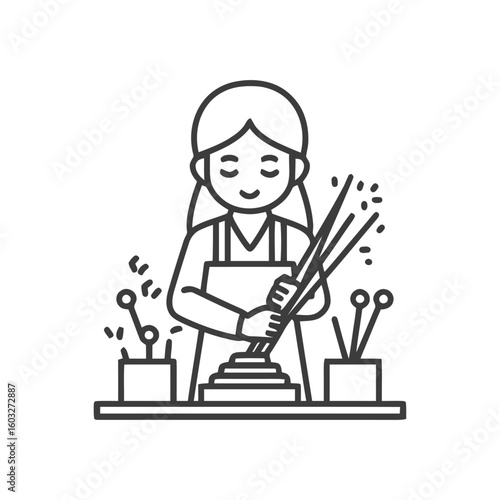 black and white woman crafting with tools clip art preview
