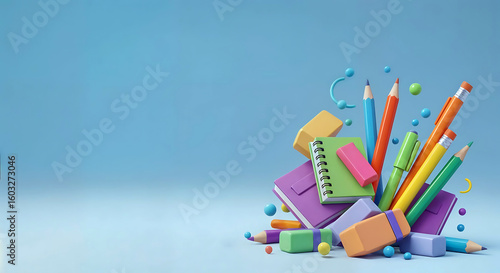 Cadre bordure de fournitures scolaire, espace vide pour du texte - rentrée scolaire, c'est la rentrée !	
