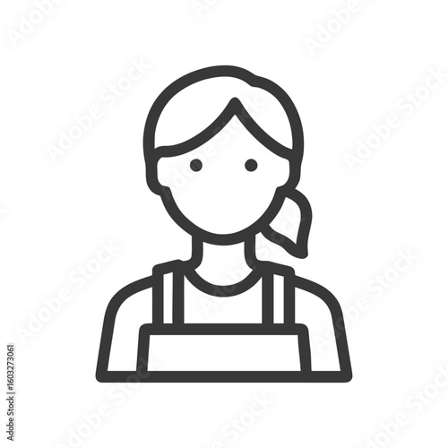 Minimalist line art icon of a woman in an apron, a simple and clean vector graphic.