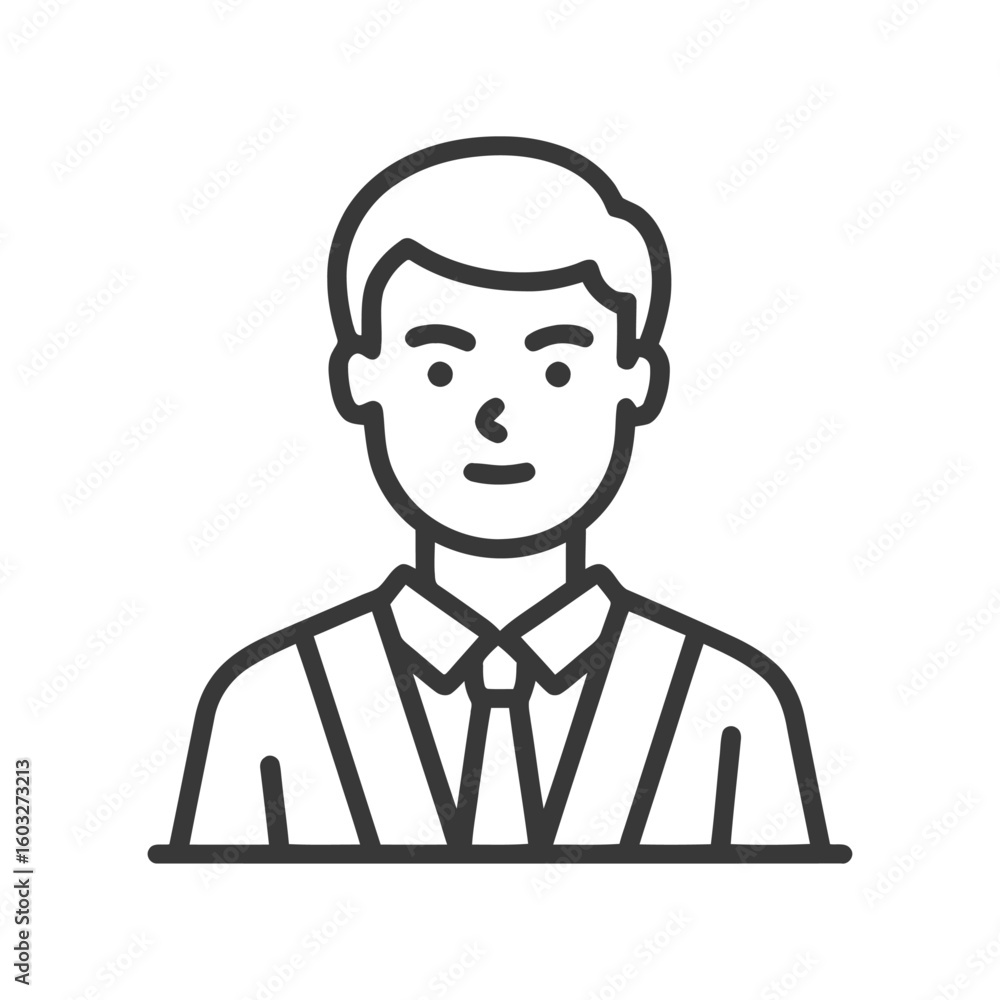 Clean Outline Portrait of a Businessman, Minimalist Avatar Icon