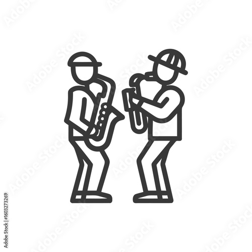 Bold Line Art Icon of a Saxophone Duo Performing a Jazz Duet