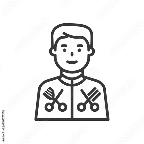 Professional Hairdresser Bust Icon with Symmetrical Tool Emblems