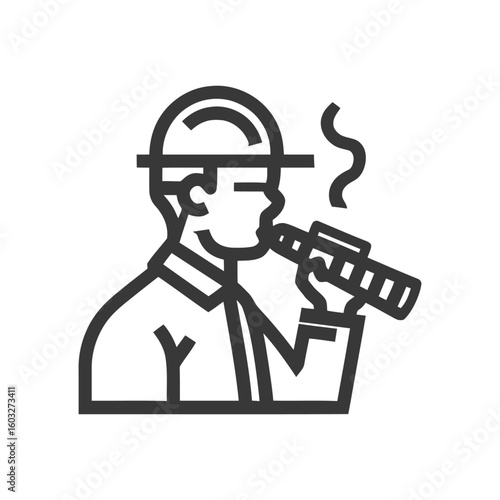 Minimalist Line Art Icon of Person Vaping E-Cigarette with Rising Vapor Cloud
