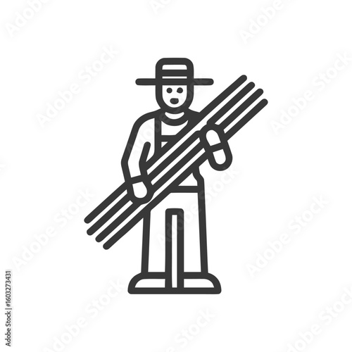Minimalist Line Art Icon of Farmer Carrying Harvested Crops or Straw Bundle