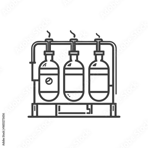Modern Line Art of a Brewery Fermentation System with Three Tanks