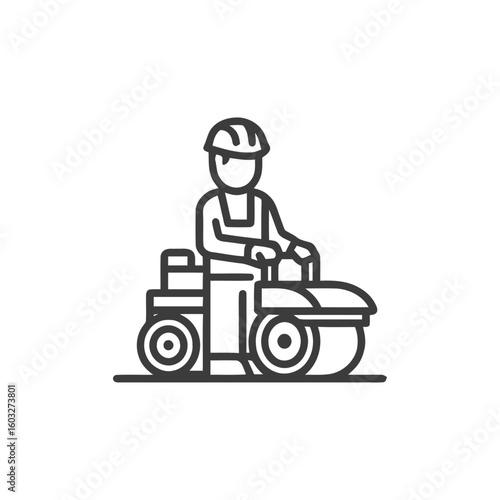 Road Worker Operating Steamroller Minimalist Outline Icon