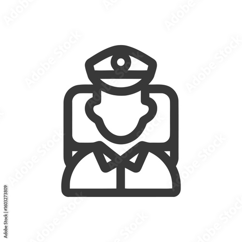 Bold Monochrome Line Icon of a Police Officer Bust in Uniform