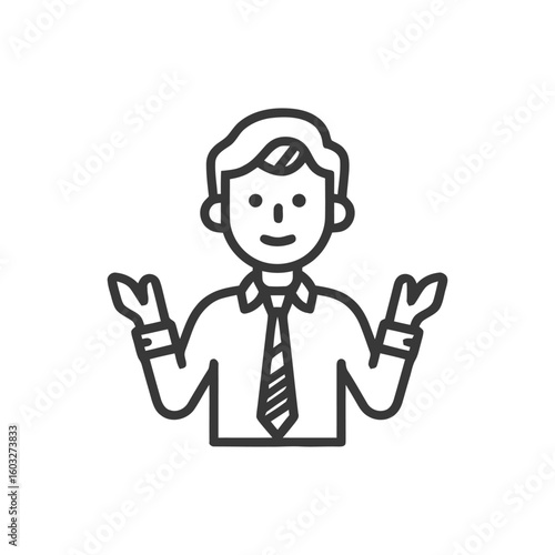 Minimalist Line Icon of a Shrugging Businessman Expressing Uncertainty or Question