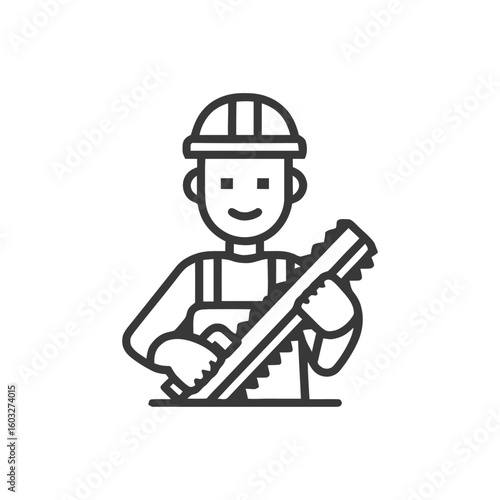 Friendly Builder with Notched Trowel, Clean Line Art Vector Icon