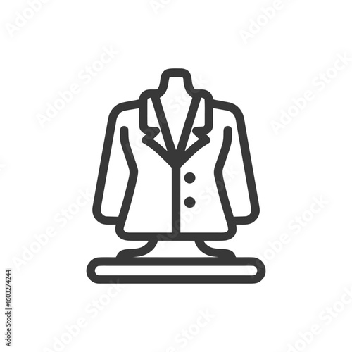 Elegant Black Line Icon: Formal Blazer on Tailor's Dummy for Fashion & Business