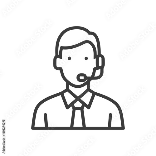 Modern Outline Icon of a Call Center Agent with Headset and Tie