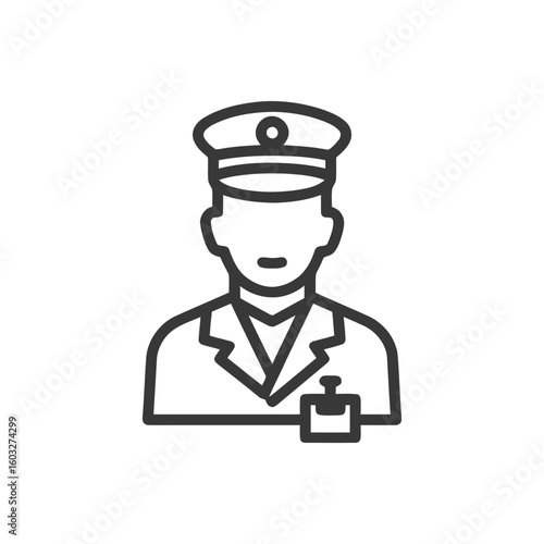 Minimalist Line Art Icon of a Uniformed Officer with Cap and Badge