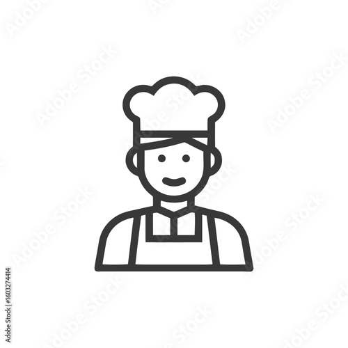 Minimalist Line Icon of a Smiling Chef in a Toque and Apron