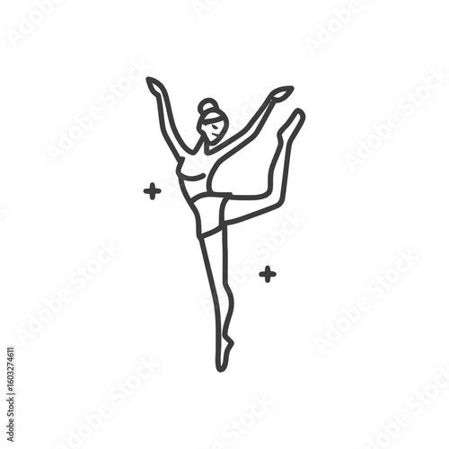 Elegant Gymnast in a Standing Split Pose, a Minimalist Line Art Icon of Grace and Flexibility.