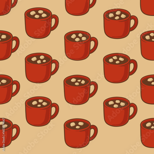 Hot cocoa mug pattern seamless vector for autumn, winter, drink and cozy design