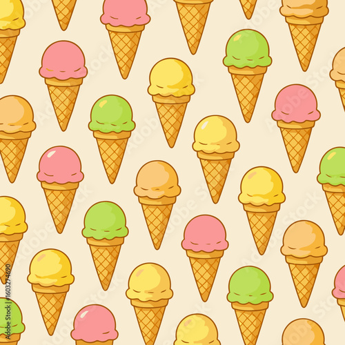 Ice cream cone pattern seamless vector for dessert, summer and food design