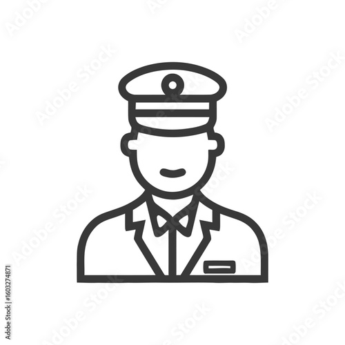 Professional Chauffeur or Doorman Line Art Icon in Formal Uniform