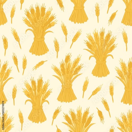 Wheat sheaf pattern seamless vector for autumn, harvest and agricultural design