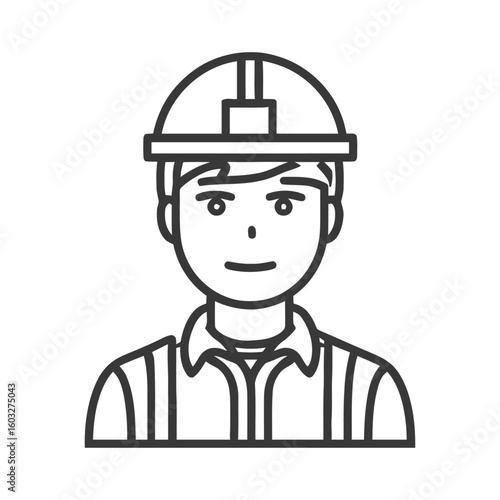 Friendly Construction Worker in Hard Hat, Minimalist Line Art Icon