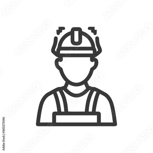 Smart Construction Worker Line Art Icon with Alert System Helmet