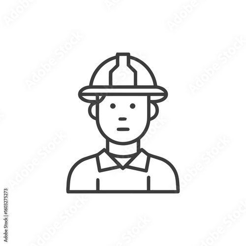 Clean Line Art Icon of a Construction Worker with Safety Helmet