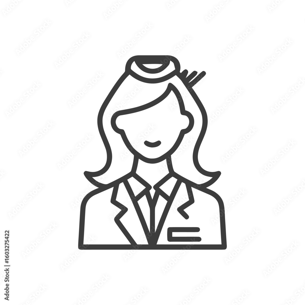 Elegant Stewardess Avatar with Uniform and Hat Line Art Elegant Stewardess Avatar with Uniform and Hat Line Art