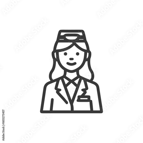 Smiling Air Hostess in Uniform, a Clean and Modern Line Art Icon