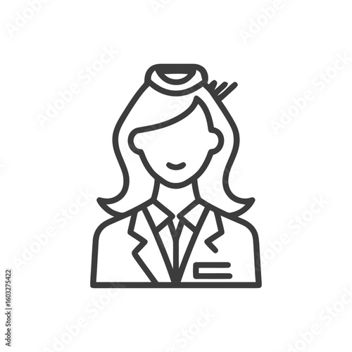 Elegant Stewardess Avatar with Uniform and Hat Line Art