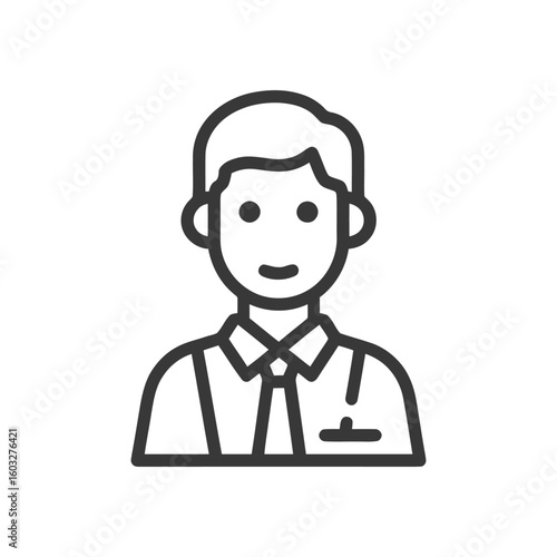 Clean Line Art Icon of Smiling Male Professional in Shirt and Tie