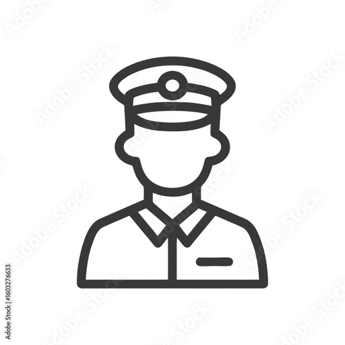 Minimalist Line Icon of a Uniformed Professional: Pilot, Captain, or Officer Avatar