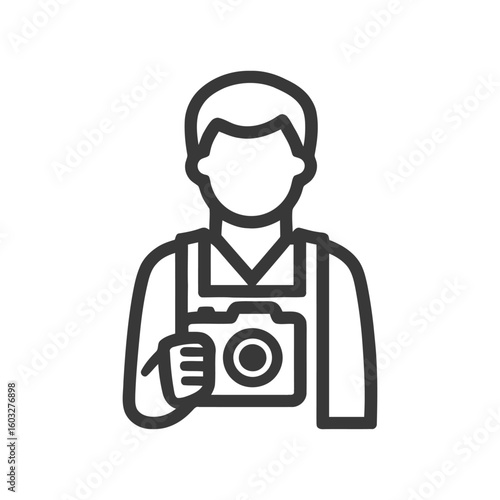 Modern Minimalist Line Art Icon of a Photographer Holding a Camera, Perfect for Digital Media