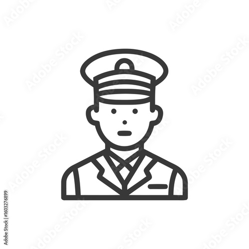 Minimalist Line Icon of a Uniformed Officer or Pilot Avatar, Clean Vector Design