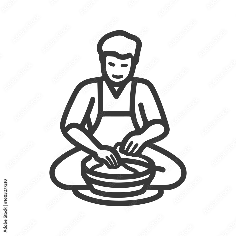 Minimalist Line Art Icon of Artisan Potter Crafting Clay on Wheel Minimalist Line Art Icon of Artisan Potter Crafting Clay on Wheel