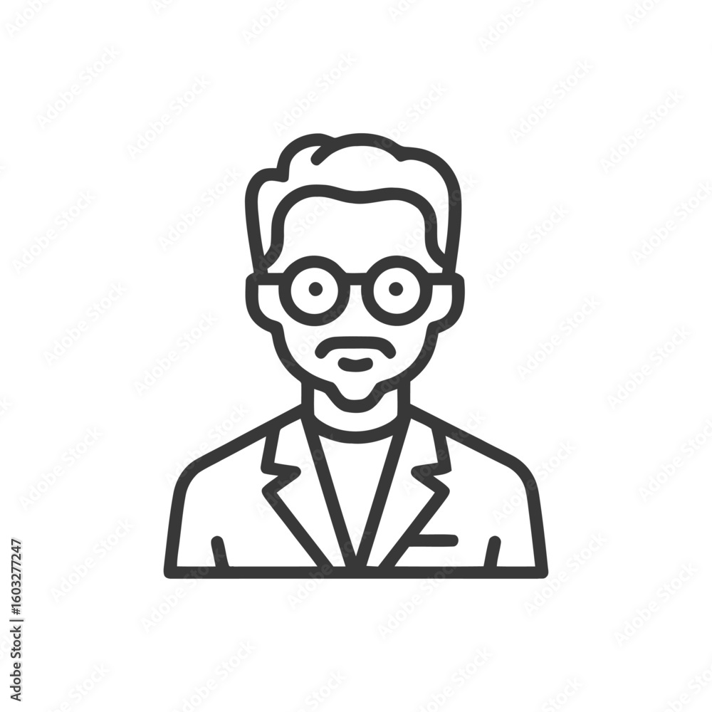 Minimalist Line Art Avatar of Intellectual Man with Round Glasses and Moustache Minimalist Line Art Avatar of Intellectual Man with Round Glasses and Moustache