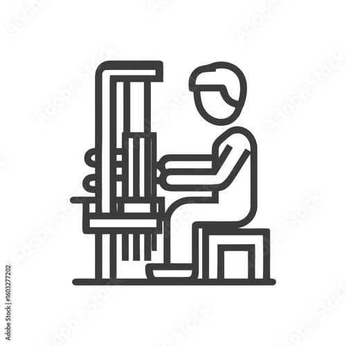 Minimalist Line Icon of Person Weaving Fabric on a Loom, Representing Craft and Textile Art